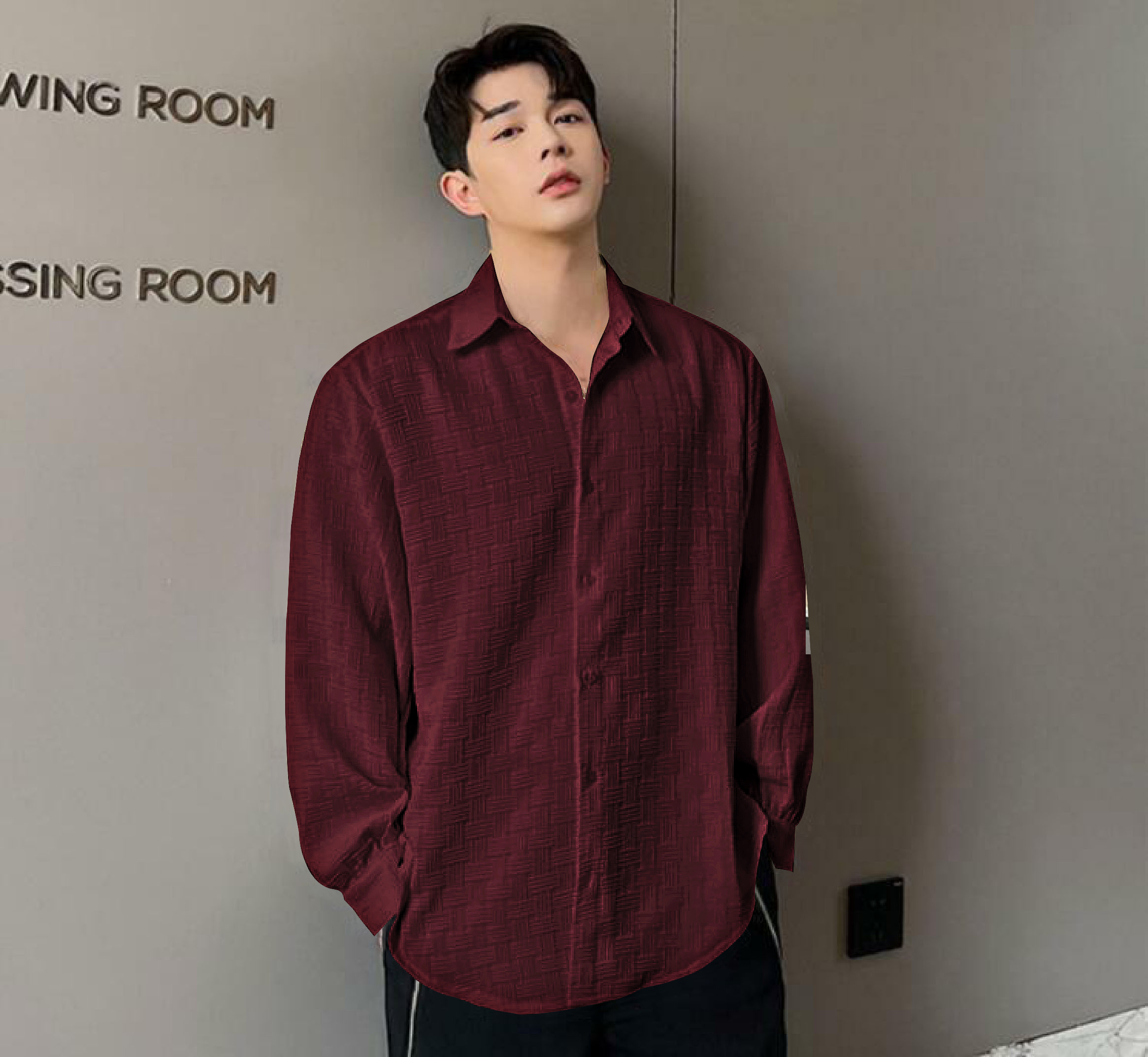 055a3.jpg Boxy Fit Imported Fabric Red Men’s Shirt - Image 1