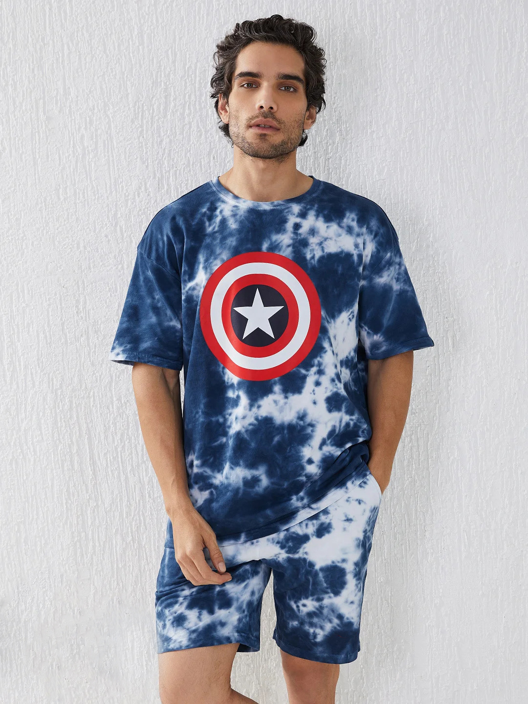 1-1.jpg Men’s Oversize Cotton Tie Dye Blue Co-Ord Set - Image 1