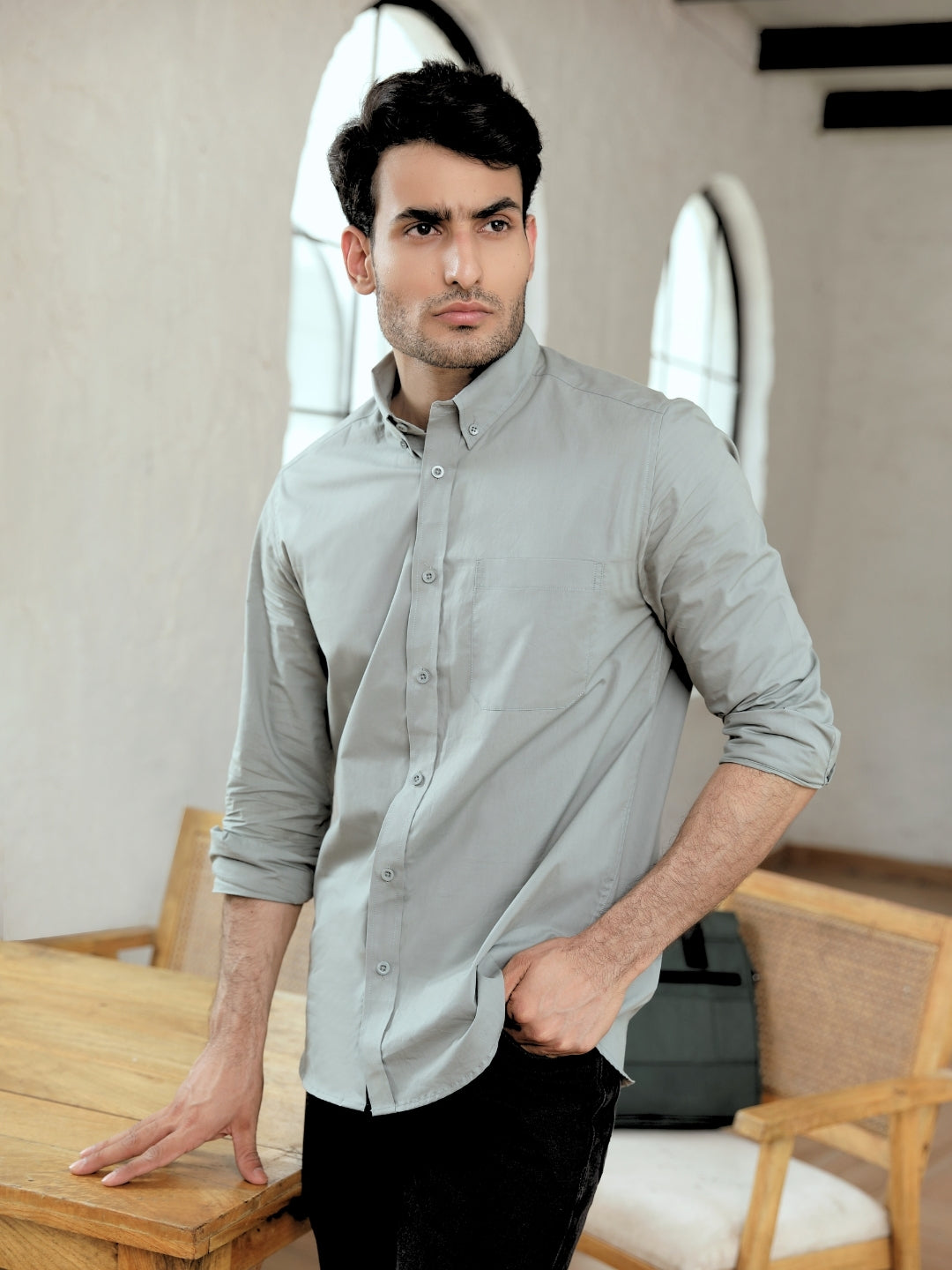 137_1.jpg Pastel Pista Green Solid Fresh Look Casual Shirt - Image 1