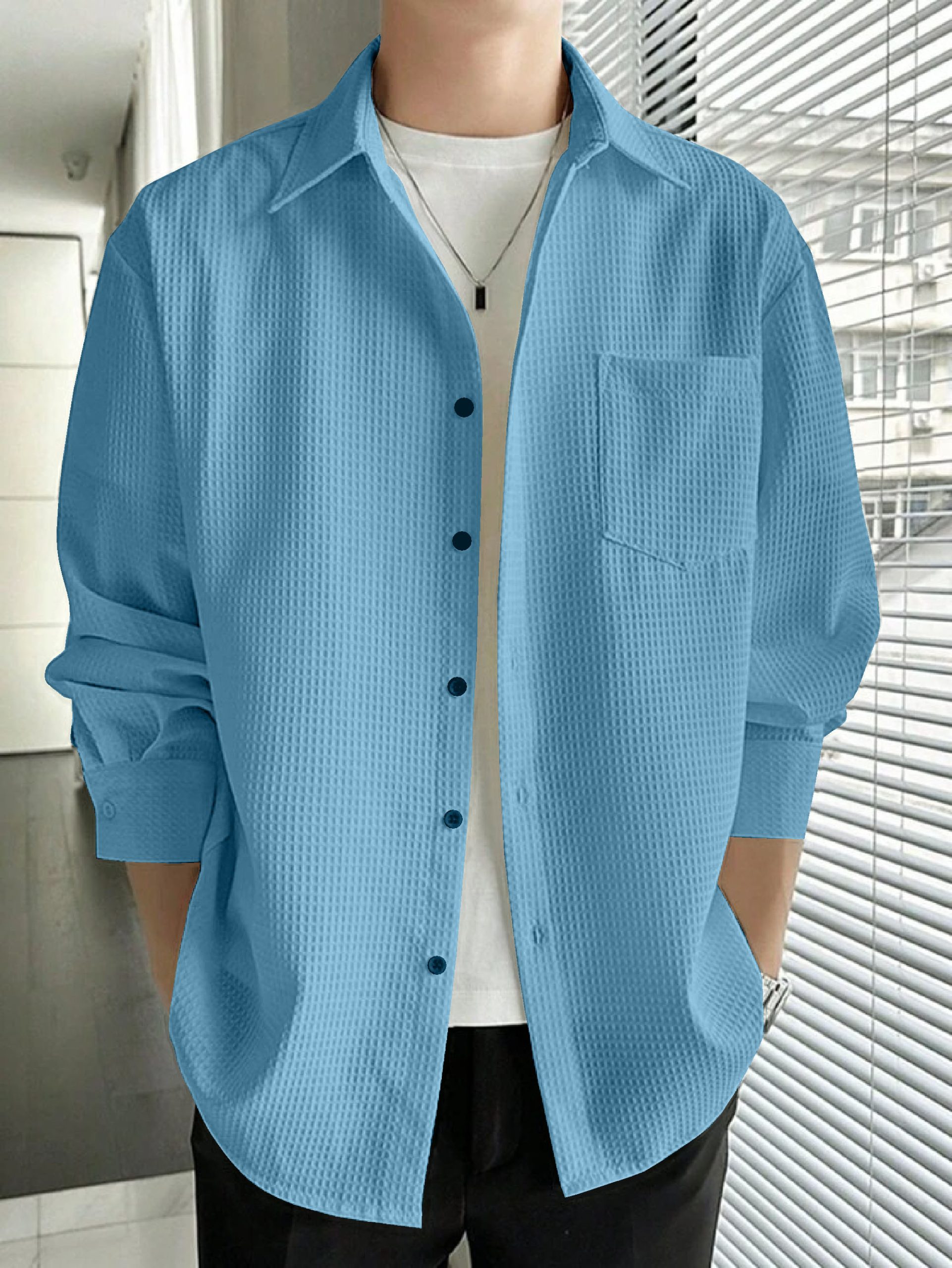 18-1-scaled-1.jpg Full Sleeve Imported Waffle Men’s Sky Blue Shirt - Image 1