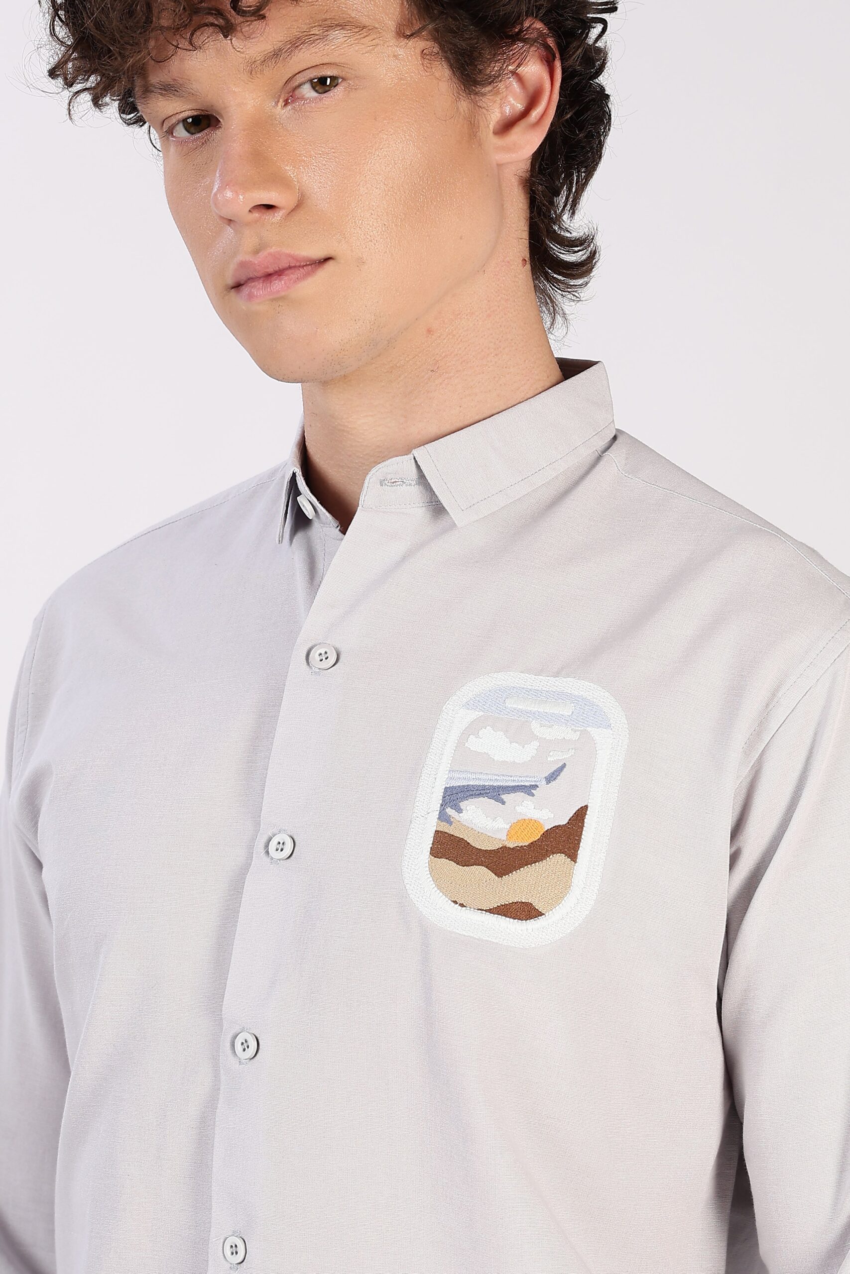 2J7A2540-scaled-1.jpg Venice Grey Wanderlust Inspired Embroidered Shirt - Image 1