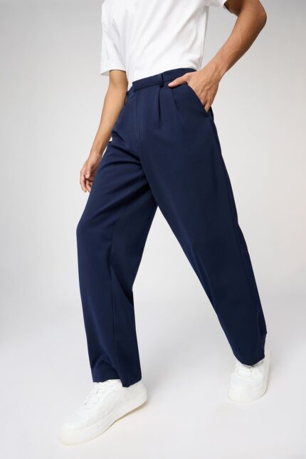 Twilight Blue Fashion-Forward Pleated Korean Pants for Men