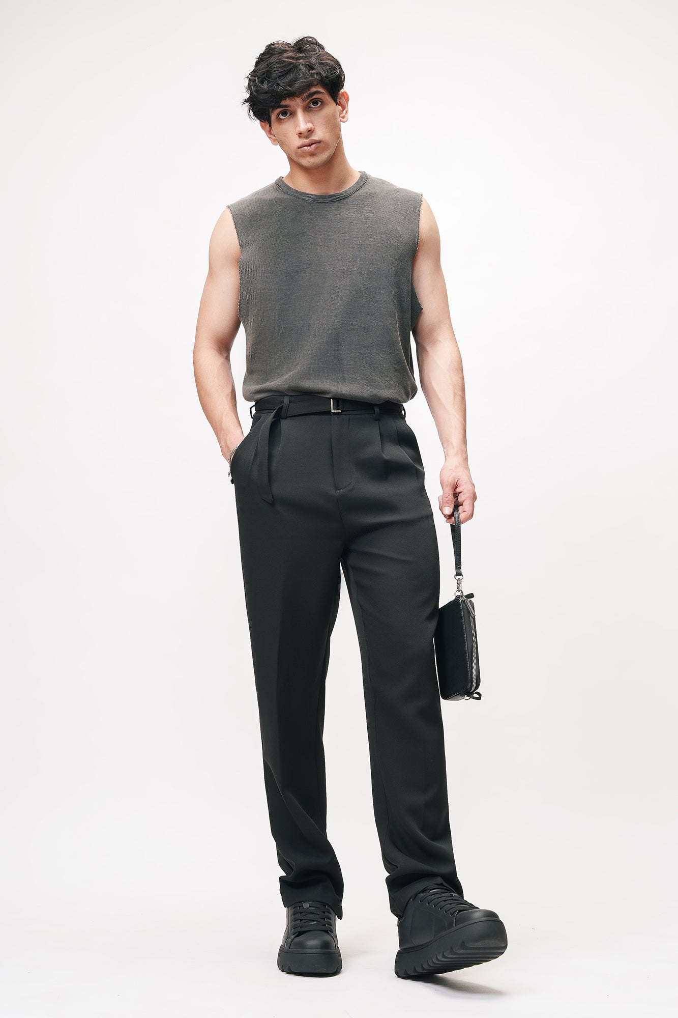 31STSTRETCH0920.jpg Galaxy Black Belted Statement Korean Straight Pants for Men - Image 1