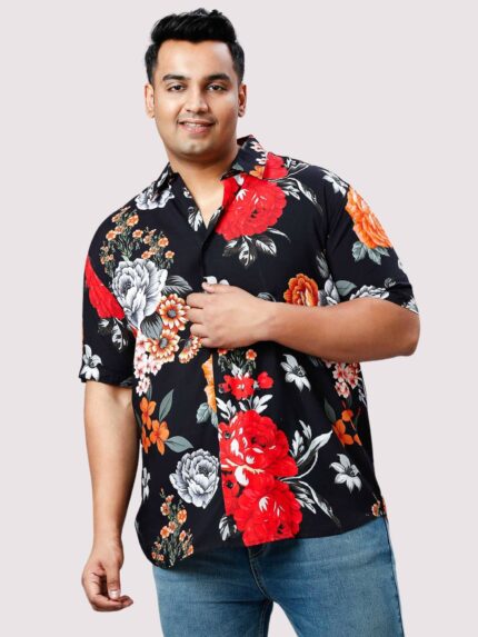 Cornell Floral Digital Printed Men Plus Size Half Sleeve Shirt