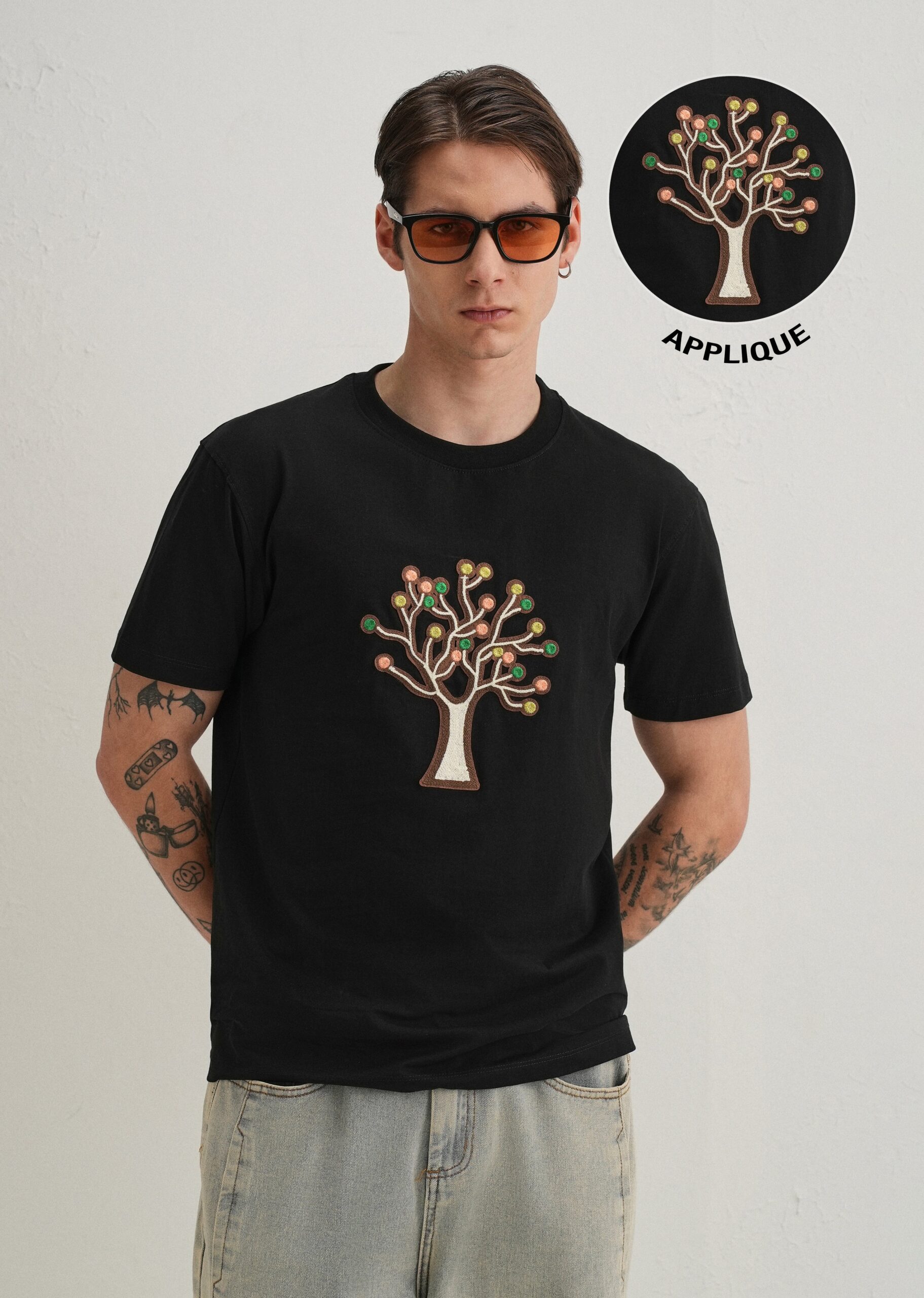 BlackTreeAppliqueT-Shirt_5-scaled-1.jpg Black Tree Applique Cotton T Shirt - Image 1