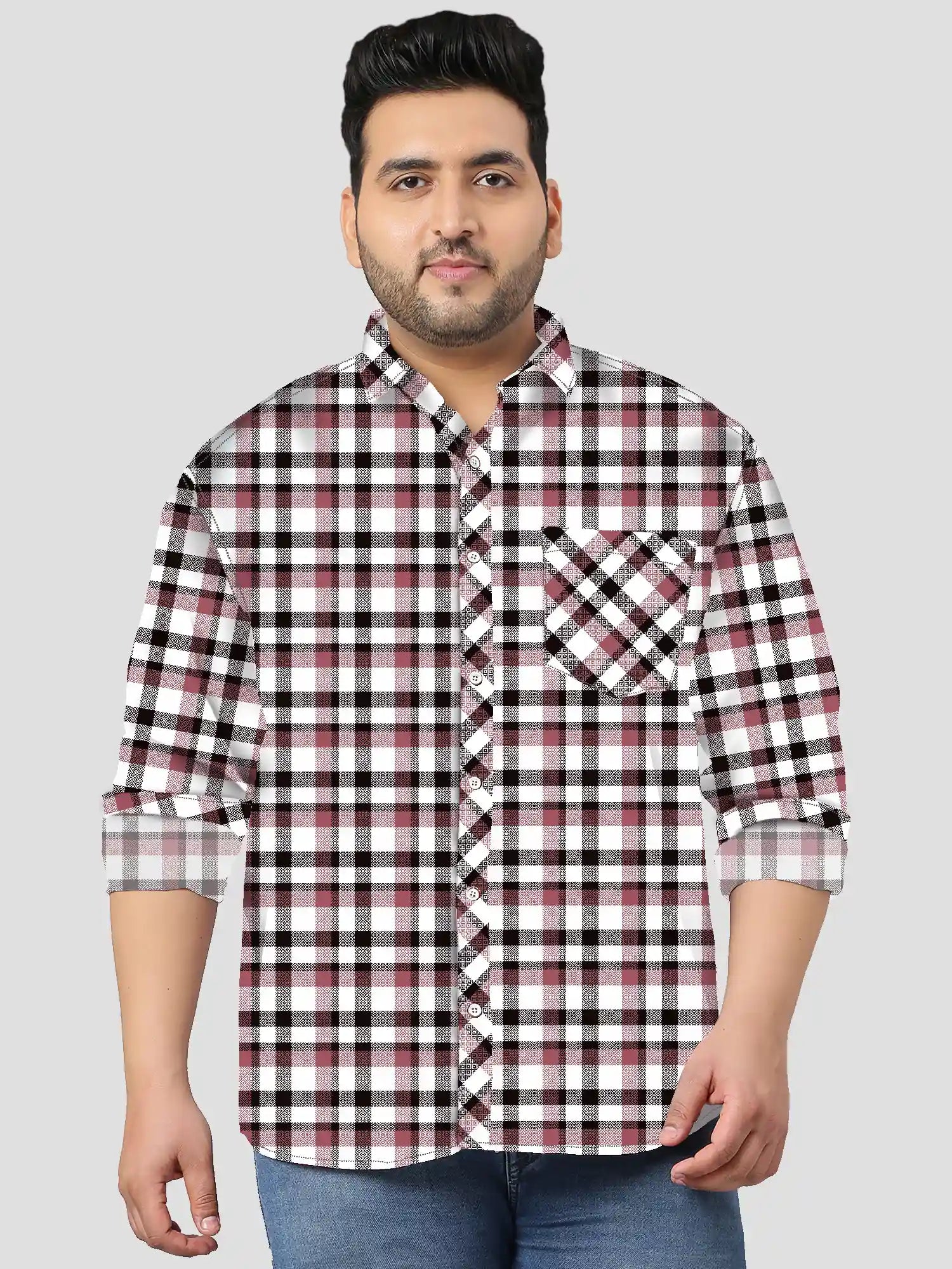 BlackandMagentaChecks-Fcopy.jpg Black and Magenta Check Pattern Men Plus Size Shirt - Image 1