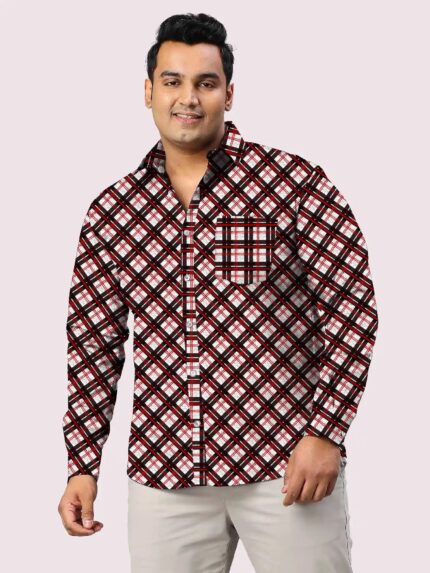 Black and Red Plaid Check Men Plus Size Full Sleeve Shirt