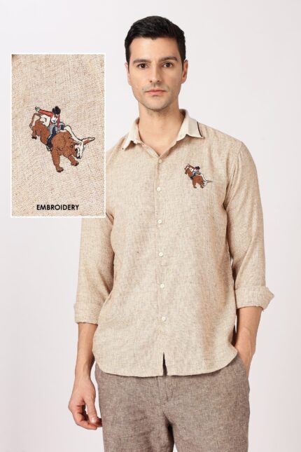 Rodeo Frontier Brown Cotton Western Embroidered Shirt