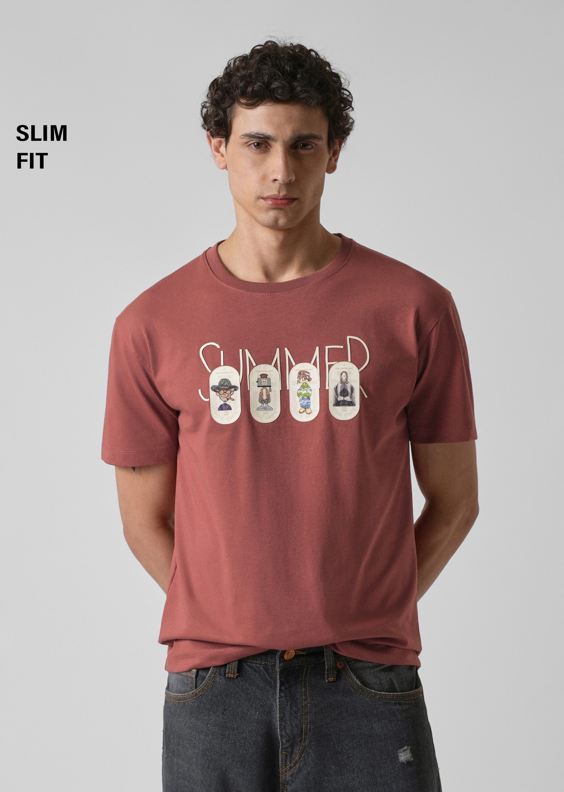 Dusty_Rose_Printed_Slim_Fit_T-shirt_1-scaled-1.jpg Dusty Rose Printed Slim Fit Cotton T Shirt - Image 1