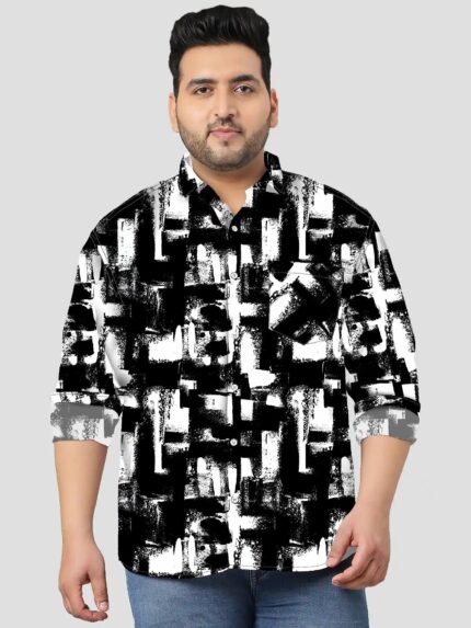 Bold Black Abstract Digital Men Plus Size Full Sleeve Shirt