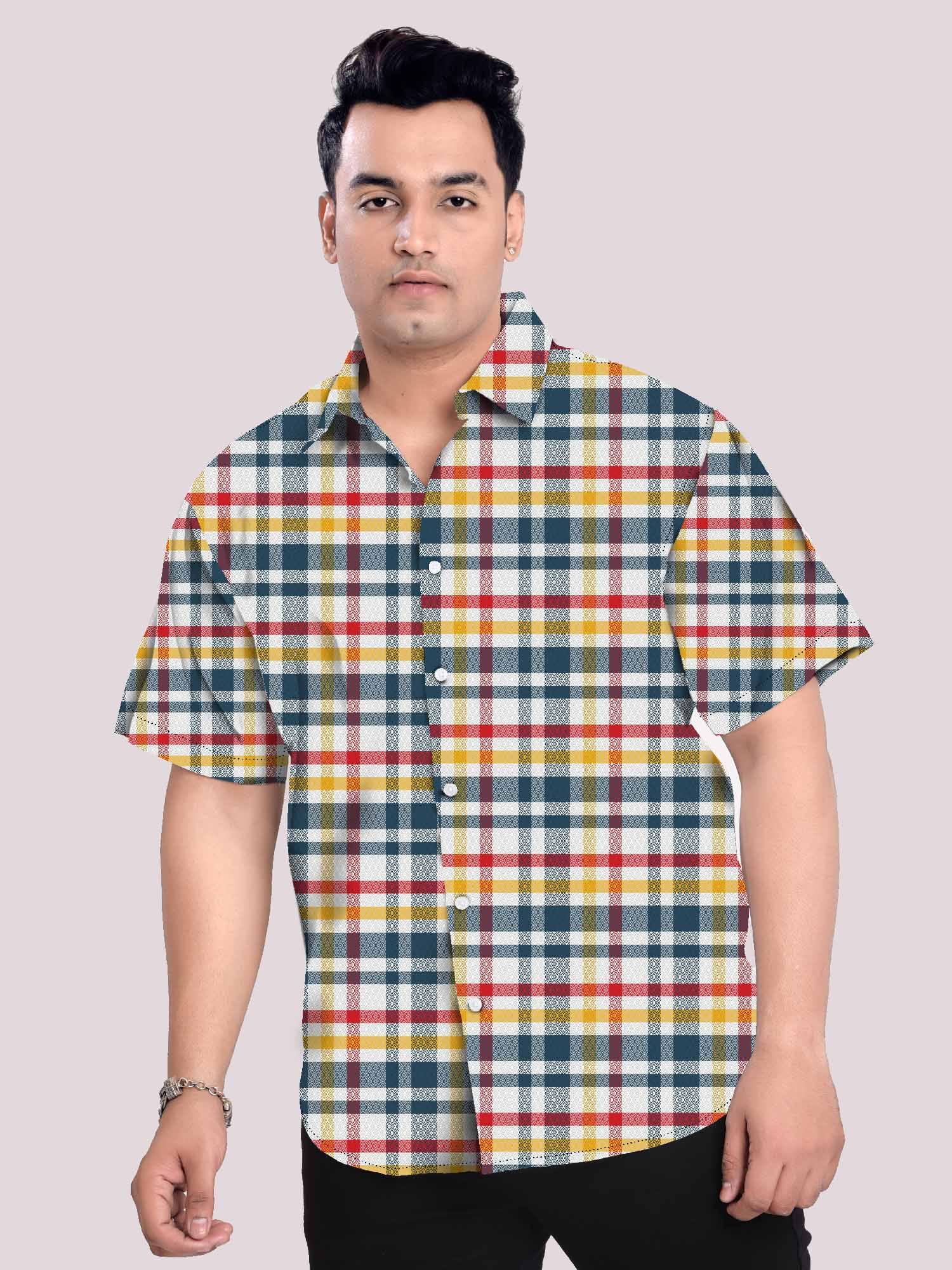 GFCDPH-11179-FRONT.jpg Scottish Check Pattern Men Plus Size Half Sleeve Shirt - Image 1