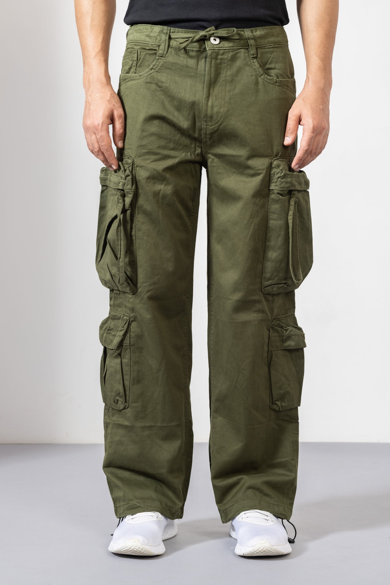 GSCRG10PKTDECOGRN.jpg Olive Green Cotton Cargo Pants for Casual Styling - Image 1