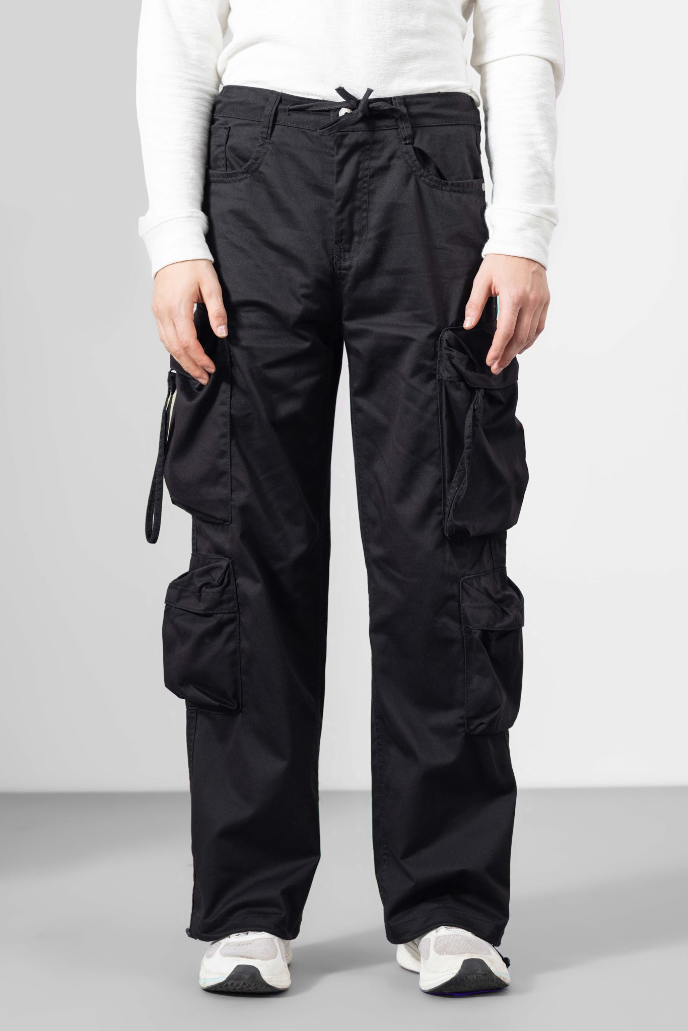 GSFPCRGN21-25BLK-1.jpg Solid Black Cotton Cargo Pants for Everyday Wear - Image 1