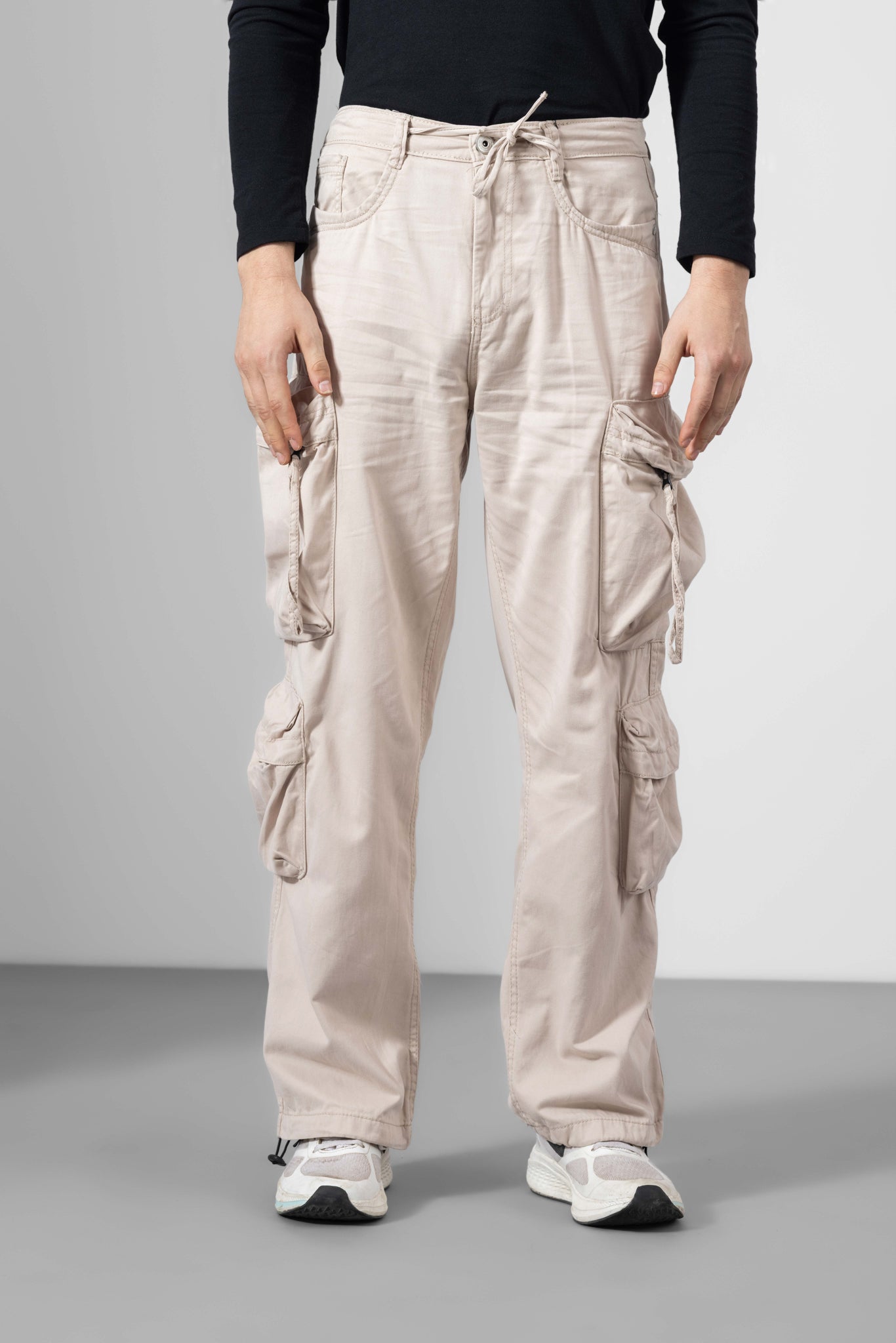 GSFPCRGNOV-25CREAM_1.jpg Cream Cotton Cargo Pants for Men with Relaxed Fit - Image 1
