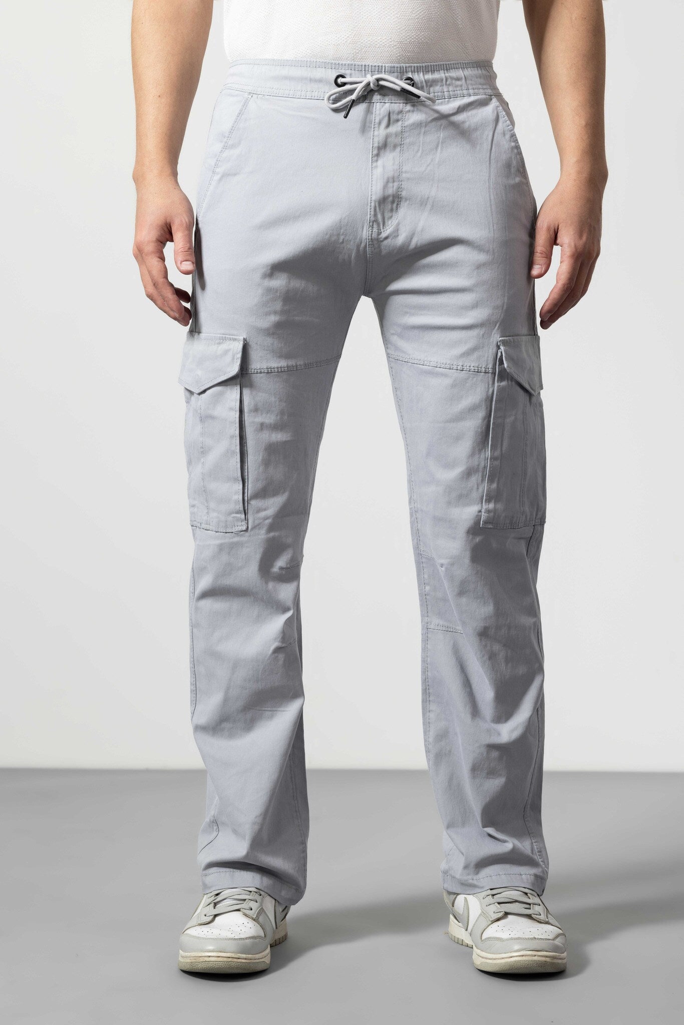 GSFTDNMJAN026-LGREY.jpg Light Grey Lightweight Cotton Cargo Pants for Men - Image 1