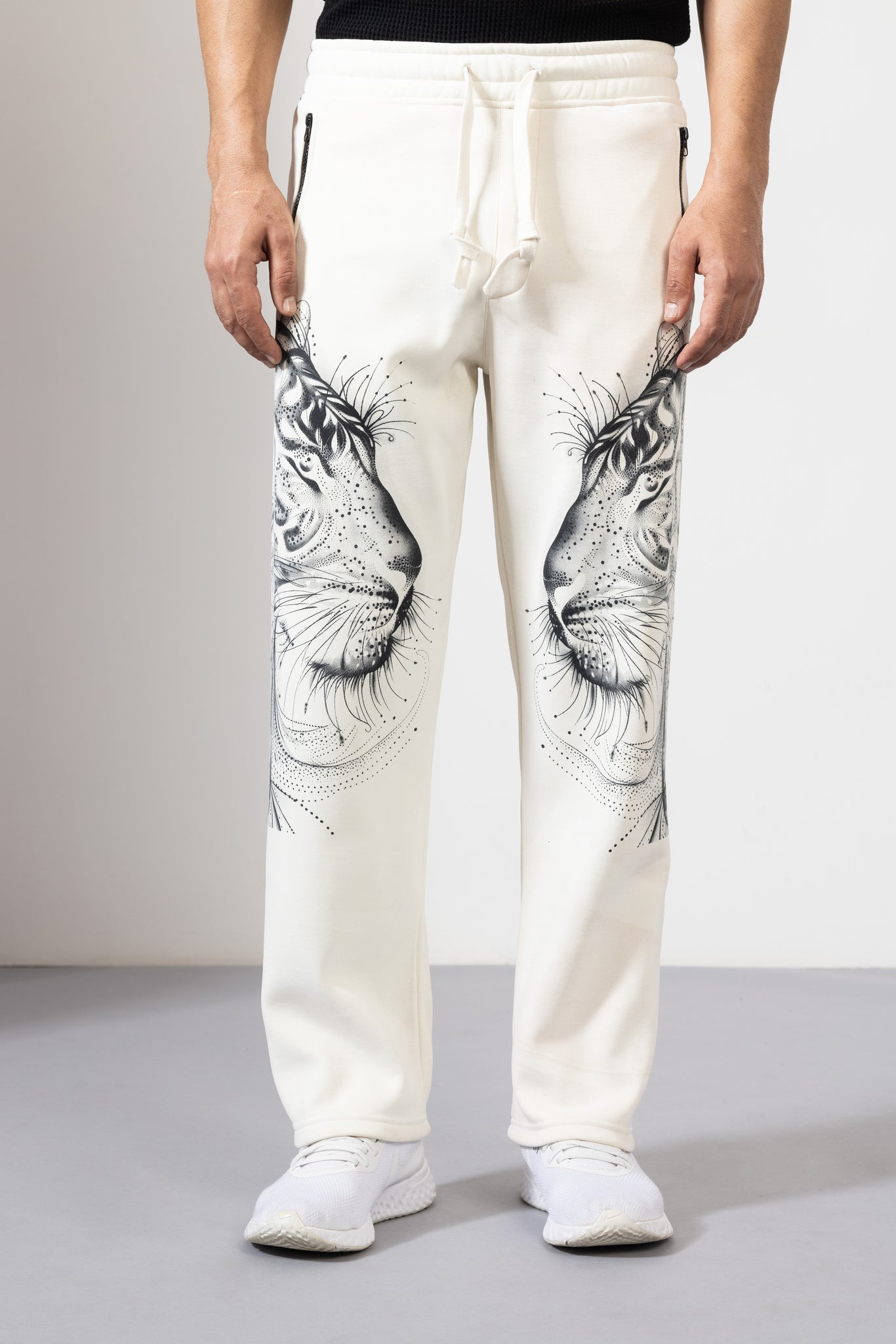 GSLWR7085PRTOFWHT.jpg Cream Printed Casual Lounge Sweatpants - Image 1