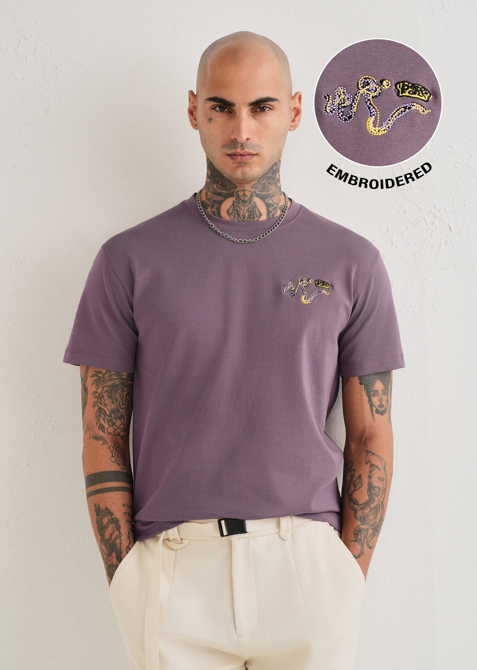 LavenderGraphicPrintedT-shirt-scaled-1.jpg Lavender Graphic Printed Cotton T Shirt - Image 1