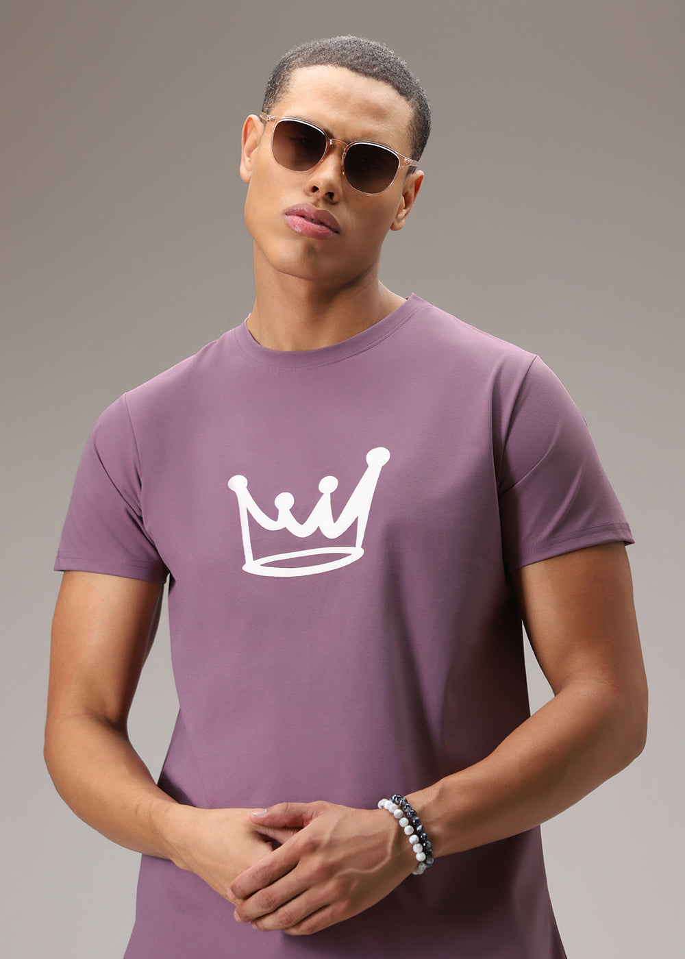 MauvePinkPrintedOversizedT-Shirt.jpg Mauve Pink Printed Cotton T Shirt - Image 1