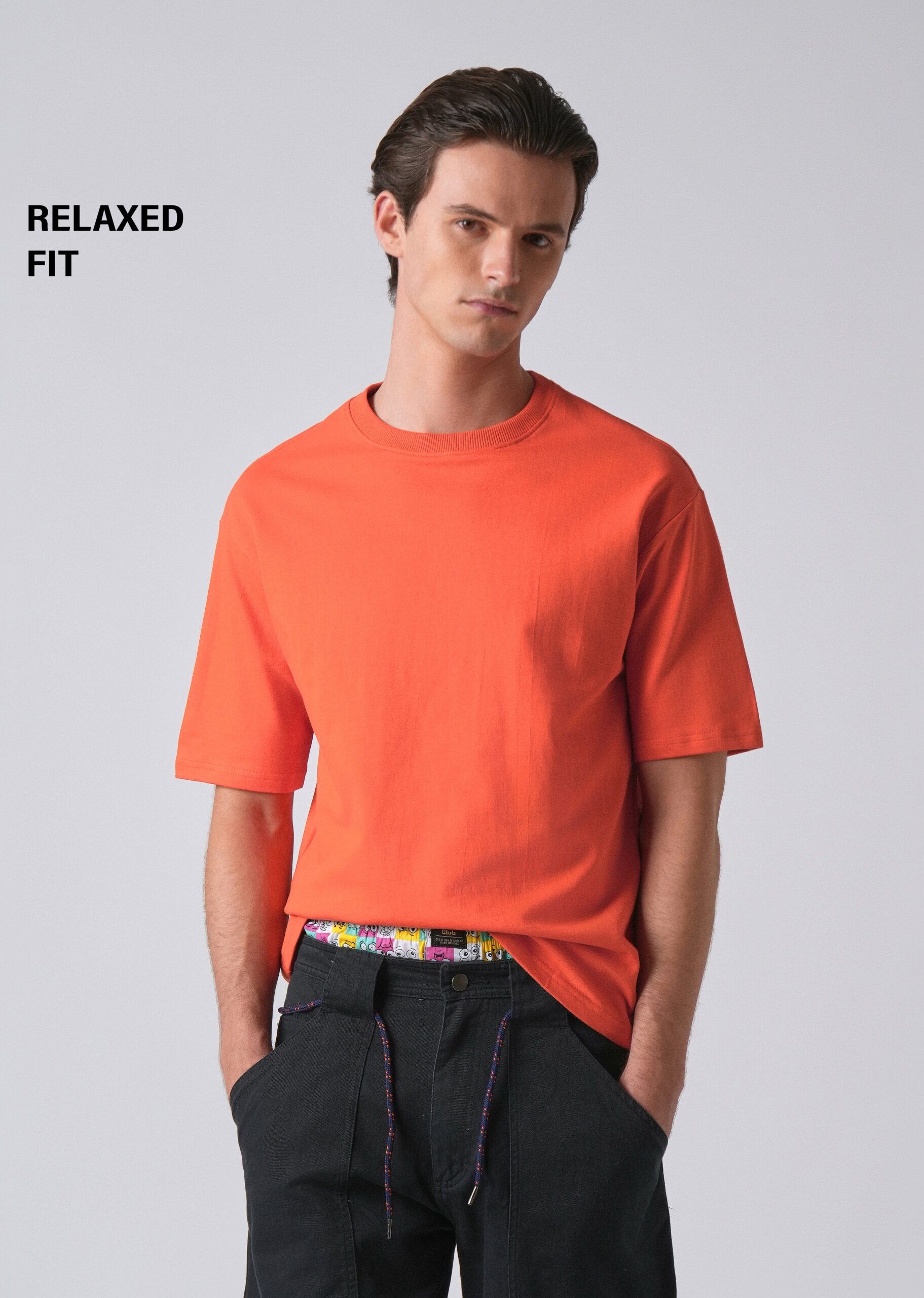 Orange_Basic_Relaxed_Fit_T-shirt-scaled-1.jpg Orange Basic Relaxed Fit Cotton T Shirt - Image 1