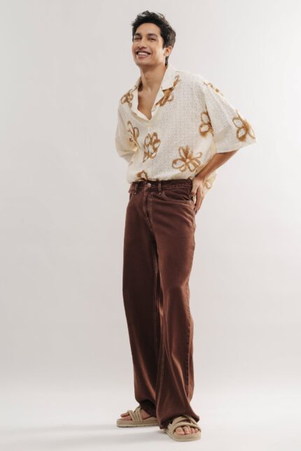 Brown Earth Tone Classic Straight-Fit Denim Jeans