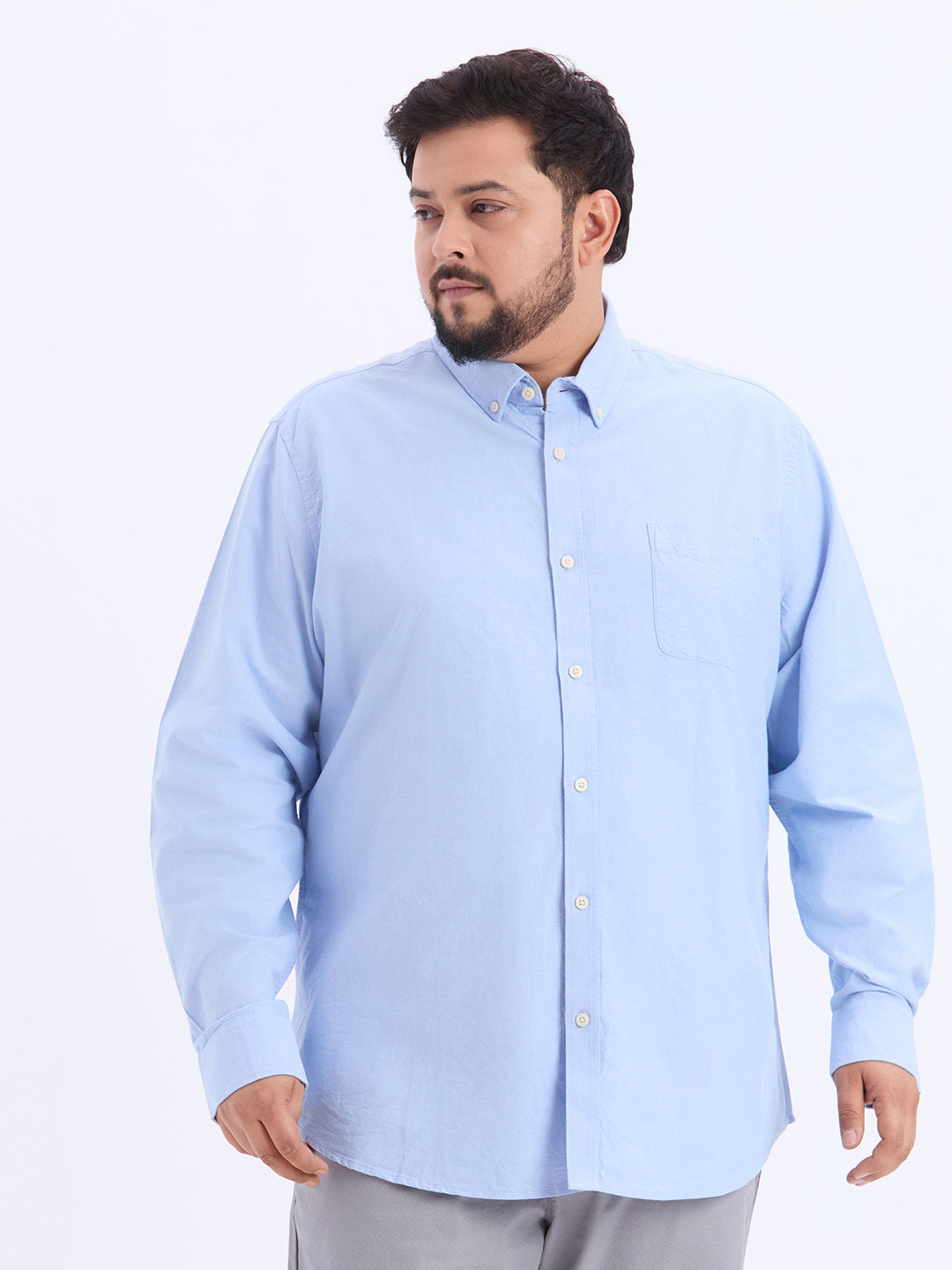 RICH069_1_d674c918-09a1-4221-a0d3-9fee94f6c809.jpg Plus Size Men Regular Fit Blue Solid Cotton Formal Shirt - Image 1