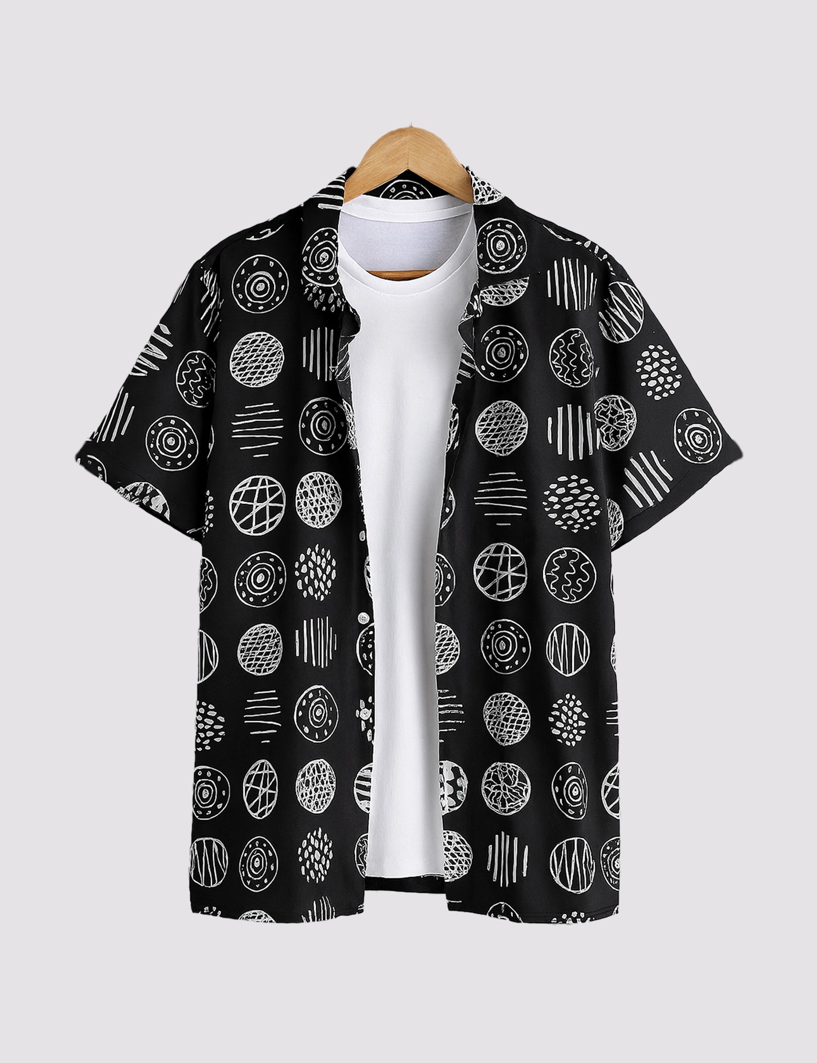 ST_BLACK_MANDALA_1.jpg Black Mandala Men’s Half Sleeve Casual Printed Shirt - Image 1