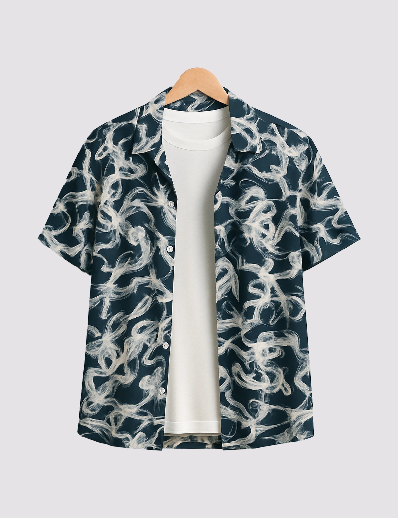 ST_BL_SMOKE_1.jpg Blue Smoke Men’s Half Sleeve Casual Printed Shirt - Image 1
