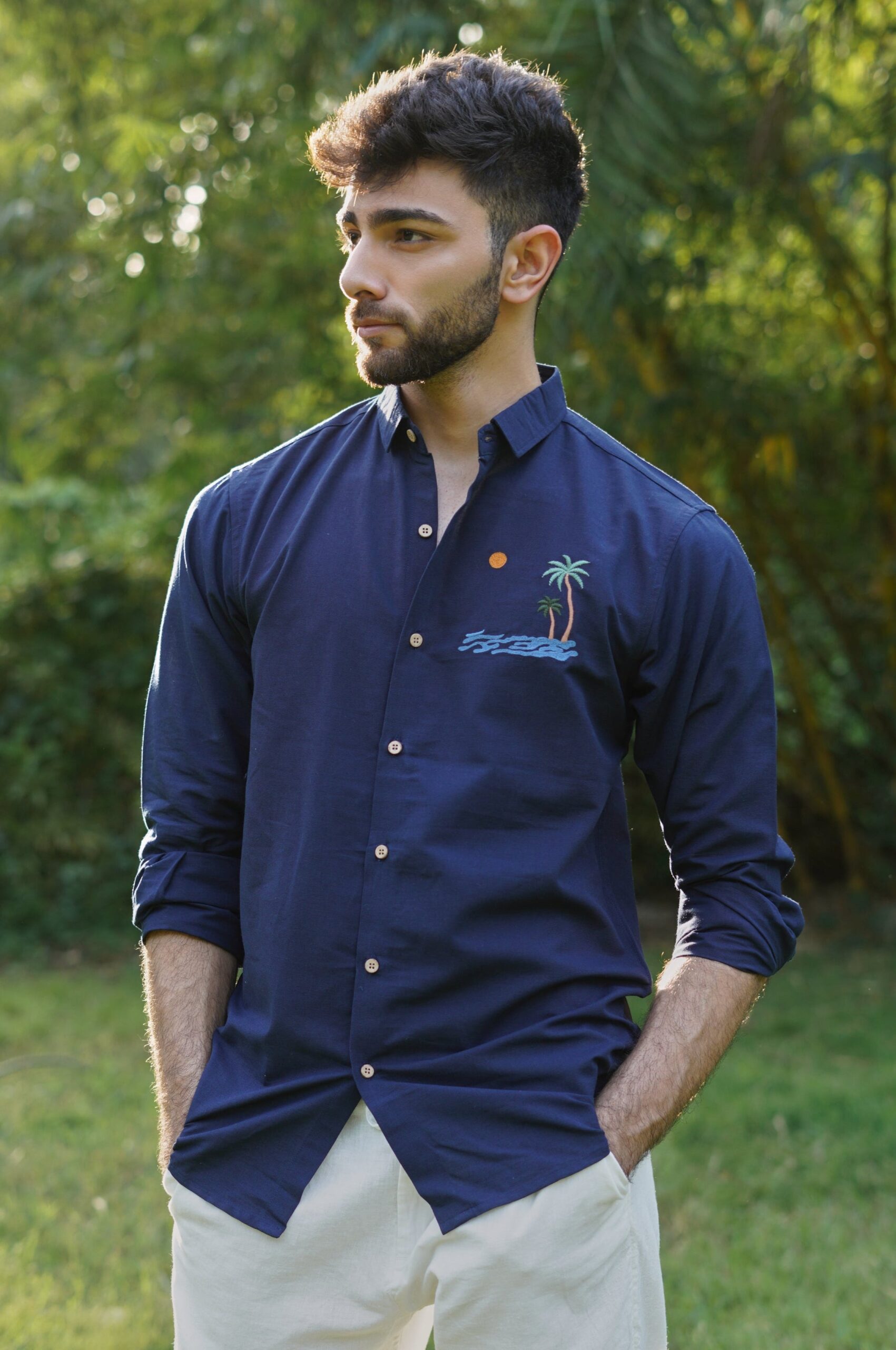 UFS05907-scaled-1.jpg Tides and Palms Navy Coastal Embroidered Casual Shirt - Image 1