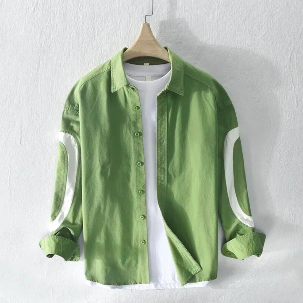 Untitled_design.png Olive Green cut-pest long sleeve mens shirt - Image 1