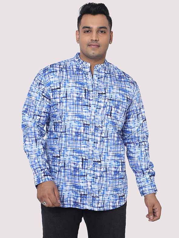 blue-mozaic-printed-chinese-collar-men-s-plus-size-full-shirt-guniaa-fashions-1.jpg Blue Mosaic Mandarin Collar Men Plus Size Shirt - Image 1