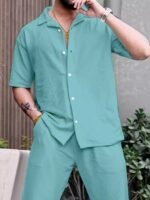 Apple Green Color Mens Full Set Trouser And Shirt Half Sleeves