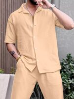 Cream Color Mens Full Set Trouser And Shirt Half Sleeves
