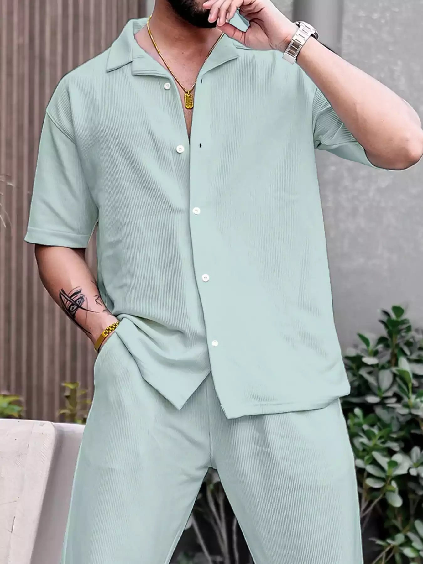 classy_plain_skyb_1_5ef47a7f-297a-494f-b4e6-e5f031e63411.jpg Sky Blue Color Mens Full Set Trouser And Shirt Half Sleeves - Image 1