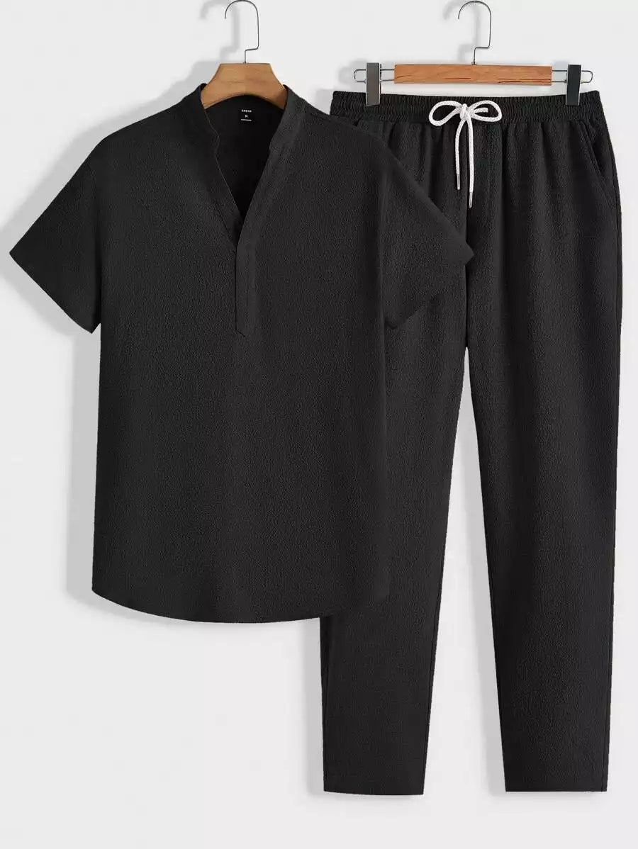 classy_solid_black_1.jpg Solid Black Color Mens Full Set Trouser And Shirt Half Sleeves - Image 1