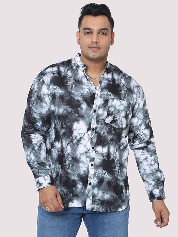 grey-tie-dye-texture-chinese-collar-men-s-plus-size-full-shirt-guniaa-fashions-1.jpg Grey Tie Dye Mandarin Collar Men Plus Size Shirt - Image 1