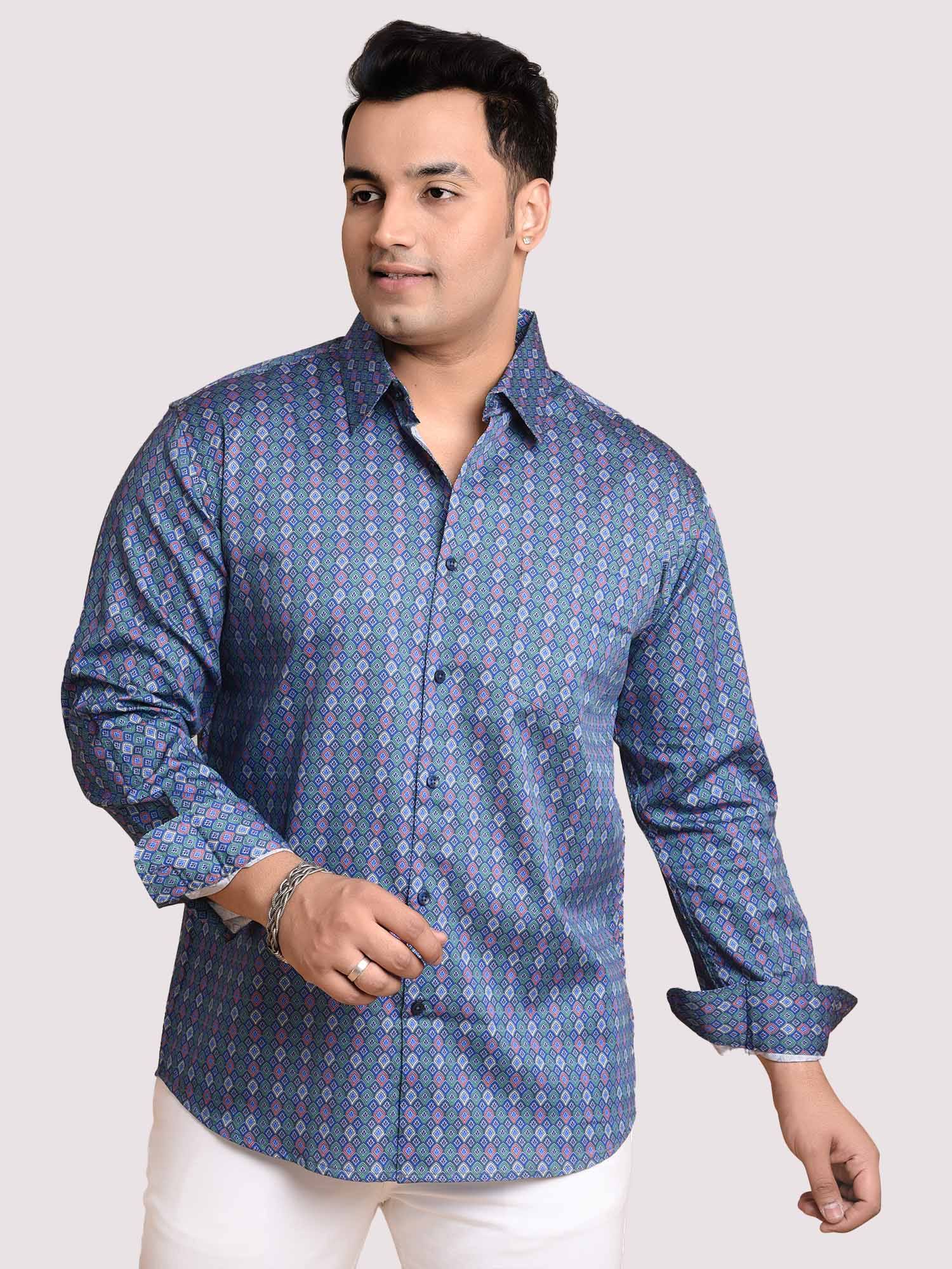 marine-blue-mosaic-printed-cotton-full-sleeve-men-s-plus-size-guniaa-fashions-1.jpg Marine Blue Mosaic Cotton Men Plus Size Full Sleeve Shirt - Image 1