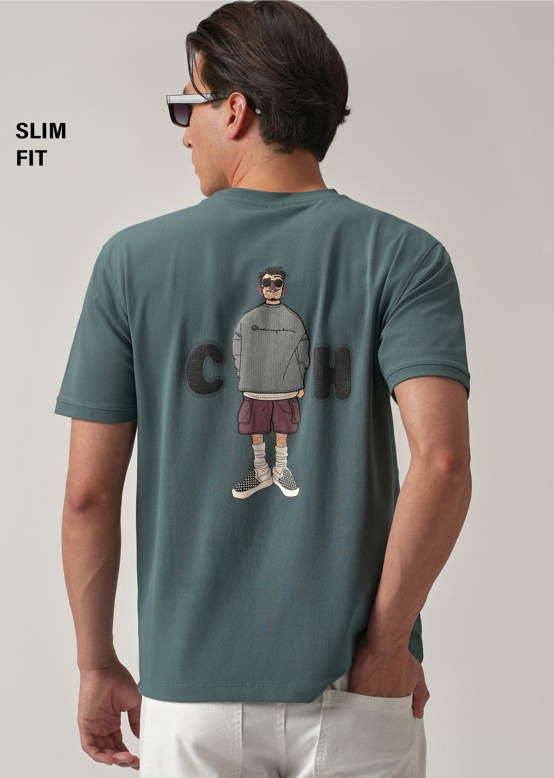 no_tag04364-scaled-1.jpg Green Printed Slim Fit Cotton T Shirt - Image 1