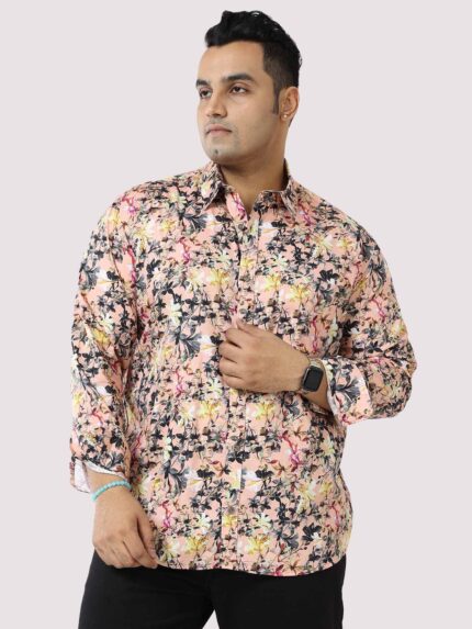Peach Floral Digital Print Men Plus Size Shirt
